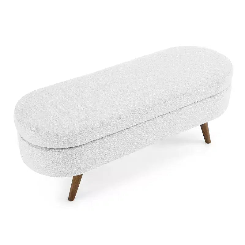Banc de rangement ottoman Zeus et Ruta en tissu ovale avec pieds en bois d'hévéa