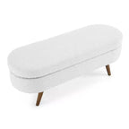 Banc de rangement ottoman Zeus et Ruta en tissu ovale avec pieds en bois d'hévéa