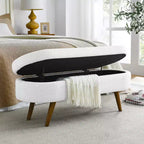 Banc de rangement ottoman Zeus et Ruta en tissu ovale avec pieds en bois d'hévéa