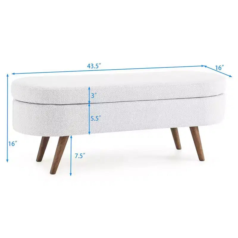 Banc de rangement ottoman Zeus et Ruta en tissu ovale avec pieds en bois d'hévéa
