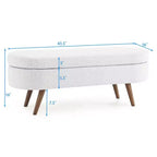 Banc de rangement ottoman Zeus et Ruta en tissu ovale avec pieds en bois d'hévéa