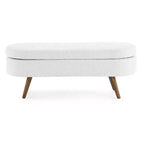 Banc de rangement ottoman Zeus et Ruta en tissu ovale avec pieds en bois d'hévéa