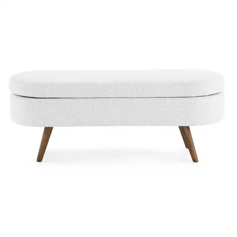 Banc de rangement ottoman Zeus et Ruta en tissu ovale avec pieds en bois d'hévéa