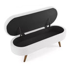 Banc de rangement ottoman Zeus et Ruta en tissu ovale avec pieds en bois d'hévéa