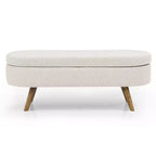 Banc de rangement ottoman Zeus et Ruta en tissu ovale avec pieds en bois d'hévéa