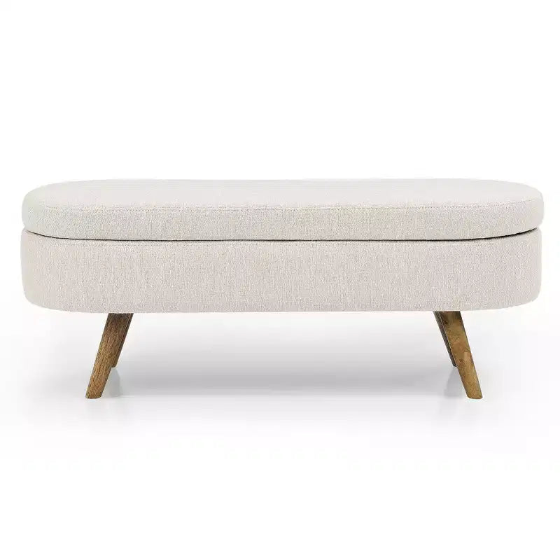 Banc de rangement ottoman Zeus et Ruta en tissu ovale avec pieds en bois d'hévéa