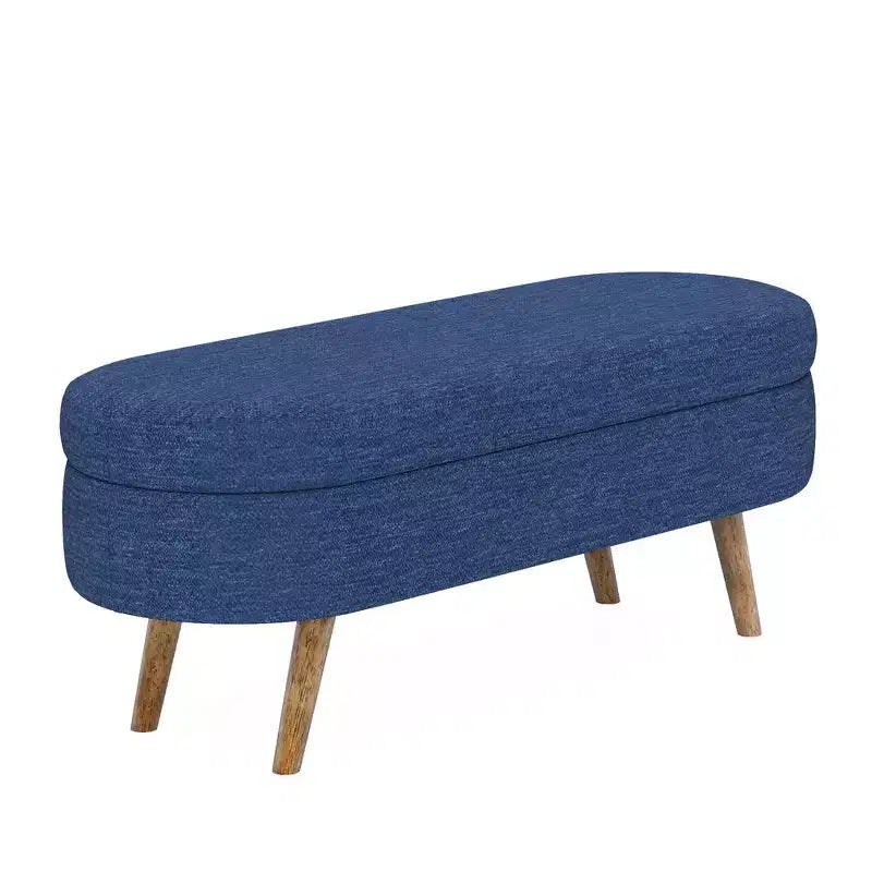 Banc de rangement ottoman Zeus et Ruta en tissu ovale avec pieds en bois d'hévéa