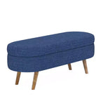 Banc de rangement ottoman Zeus et Ruta en tissu ovale avec pieds en bois d'hévéa