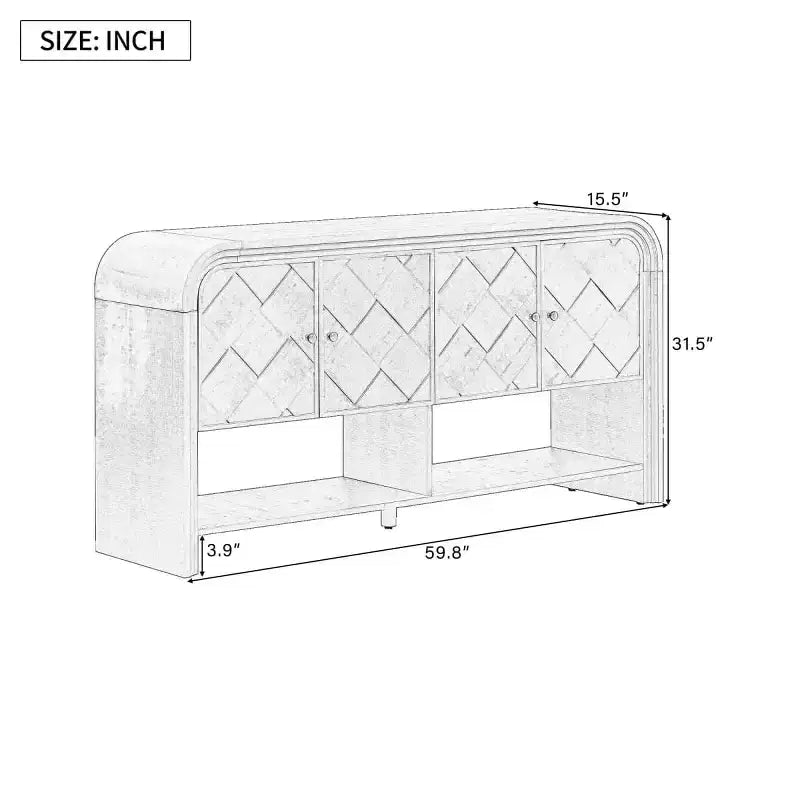 60 Mobile credenza consolle moderno con contenitore, tavolo da ingresso con angoli curvi per corridoio o soggiorno - Panipeachy