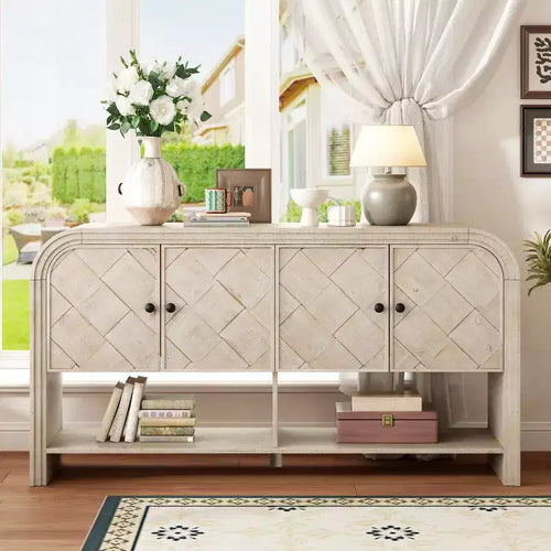 60 Modern Console Table Cabinet with Storage, Entryway Table with Curved Corners for Hallway or Living Room - Panipeachy