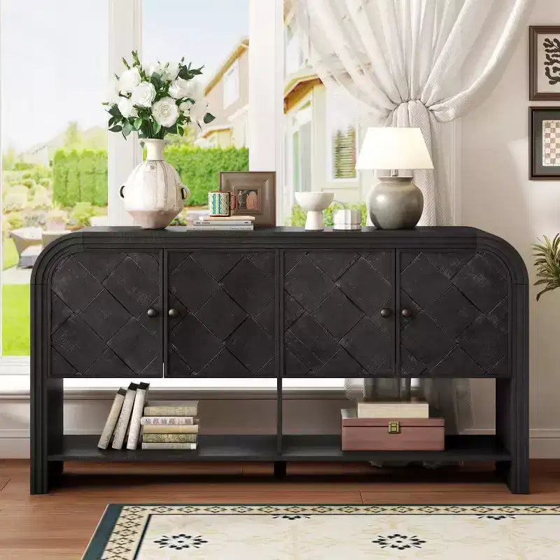 60 Mobile credenza consolle moderno con contenitore, tavolo da ingresso con angoli curvi per corridoio o soggiorno - Panipeachy