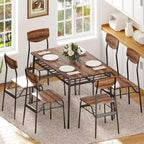 Karl Home 7-Piece Dining Table Set for 6, 43.3'' Kitchen Table and Wood Chairs with Storage and Backrest