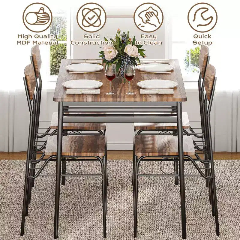 Ensemble de salle à manger 7 pièces Karl Home pour 6 personnes, table de cuisine de 109,9 cm et chaises en bois avec rangement et dossier