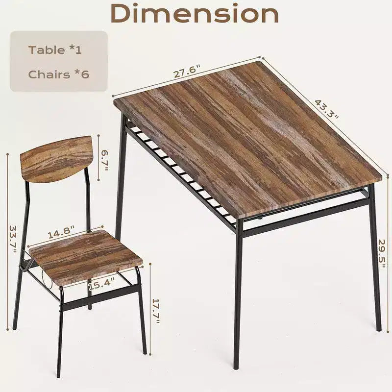 Ensemble de salle à manger 7 pièces Karl Home pour 6 personnes, table de cuisine de 109,9 cm et chaises en bois avec rangement et dossier