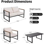 Set di 4 mobili da giardino in metallo per esterni, sedute da esterno con divanetto e tavolino da caffè, per portico, appartamenti, giardino