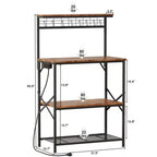Qwatto Kitchen Bakers Rack con prese di corrente da 31,5 pollici, stazione da caffè, scaffale porta microonde a 4 ripiani con ganci a S, tavolo multiuso marrone