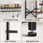 Qwatto Kitchen Bakers Rack con prese di corrente da 31,5 pollici, stazione da caffè, scaffale porta microonde a 4 ripiani con ganci a S, tavolo multiuso marrone