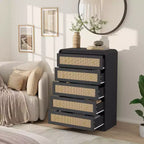 5 Drawer Dresser for Bedroom, 31''Tall Rattan Dresser,Wooden Dresser for Closet,Rounded Corners TV Stand, Modern Dressers for Living Room, Hallway