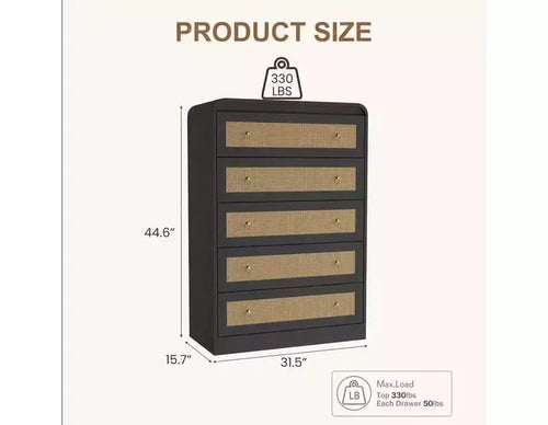 Cassettiera a 5 cassetti per camera da letto, cassettiera alta 80 cm in rattan, cassettiera in legno per armadio, porta TV con angoli arrotondati, cassettiere moderne per soggiorno, corridoio