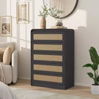 Cassettiera a 5 cassetti per camera da letto, cassettiera alta 80 cm in rattan, cassettiera in legno per armadio, porta TV con angoli arrotondati, cassettiere moderne per soggiorno, corridoio