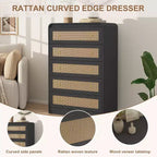 Cassettiera a 5 cassetti per camera da letto, cassettiera alta 80 cm in rattan, cassettiera in legno per armadio, porta TV con angoli arrotondati, cassettiere moderne per soggiorno, corridoio