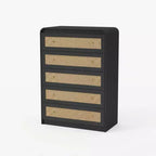 Cassettiera a 5 cassetti per camera da letto, cassettiera alta 80 cm in rattan, cassettiera in legno per armadio, porta TV con angoli arrotondati, cassettiere moderne per soggiorno, corridoio