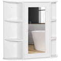 Wall-Mounted Medicine Cabinet with Mirror and Open Side Shelves for Bathroom Storage - White