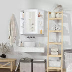 Pensile da bagno con specchio e ripiani laterali aperti per riporre gli oggetti - Bianco
