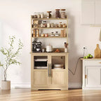 Scaffale da Panettiere in Stile Rustico, Credenza in Legno Rustico con Sportello in Vetro, Armadietto, Organizer per Dispensa da Cucina, Supporto per Microonde
