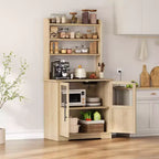 Scaffale da Panettiere in Stile Rustico, Credenza in Legno Rustico con Sportello in Vetro, Armadietto, Organizer per Dispensa da Cucina, Supporto per Microonde