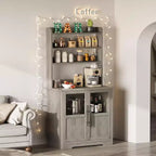 Scaffale da Panettiere in Stile Rustico, Credenza in Legno Rustico con Sportello in Vetro, Armadietto, Organizer per Dispensa da Cucina, Supporto per Microonde