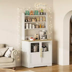 Scaffale da Panettiere in Stile Rustico, Credenza in Legno Rustico con Sportello in Vetro, Armadietto, Organizer per Dispensa da Cucina, Supporto per Microonde
