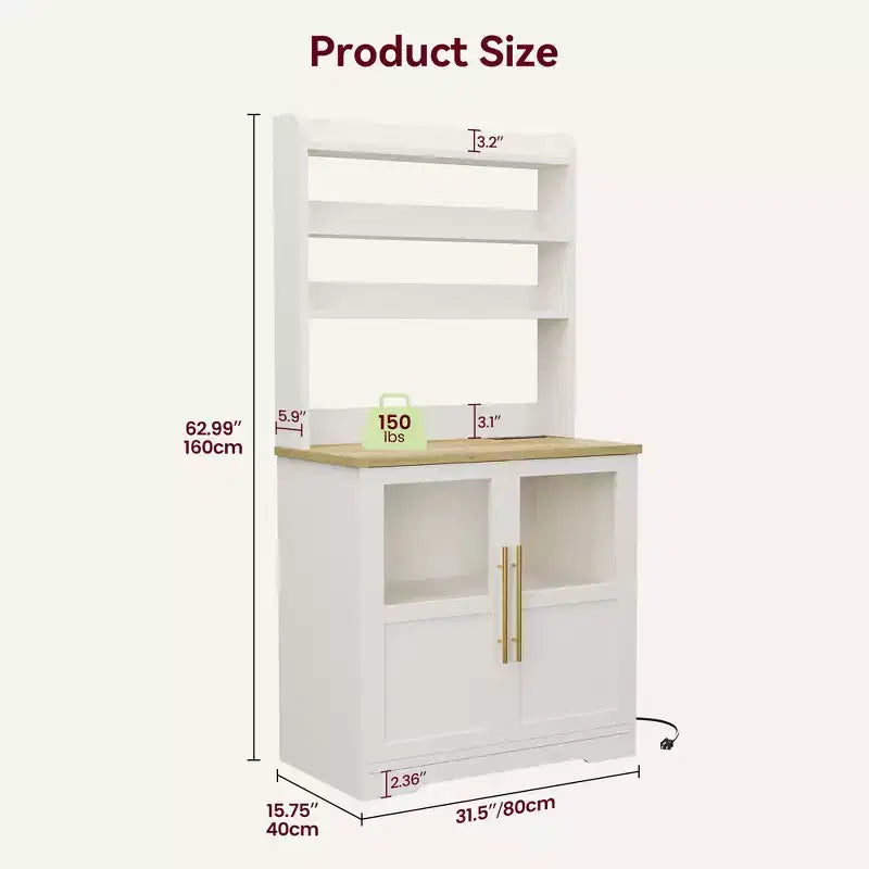 Scaffale da Panettiere in Stile Rustico, Credenza in Legno Rustico con Sportello in Vetro, Armadietto, Organizer per Dispensa da Cucina, Supporto per Microonde