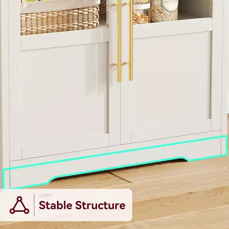 Scaffale da Panettiere in Stile Rustico, Credenza in Legno Rustico con Sportello in Vetro, Armadietto, Organizer per Dispensa da Cucina, Supporto per Microonde