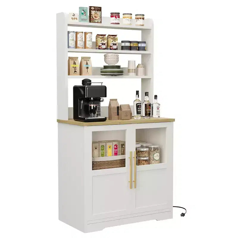 Scaffale da Panettiere in Stile Rustico, Credenza in Legno Rustico con Sportello in Vetro, Armadietto, Organizer per Dispensa da Cucina, Supporto per Microonde