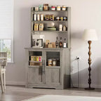 Scaffale da Panettiere in Stile Rustico, Credenza in Legno Rustico con Sportello in Vetro, Armadietto, Organizer per Dispensa da Cucina, Supporto per Microonde