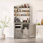 Scaffale da Panettiere in Stile Rustico, Credenza in Legno Rustico con Sportello in Vetro, Armadietto, Organizer per Dispensa da Cucina, Supporto per Microonde
