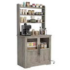 Scaffale da Panettiere in Stile Rustico, Credenza in Legno Rustico con Sportello in Vetro, Armadietto, Organizer per Dispensa da Cucina, Supporto per Microonde