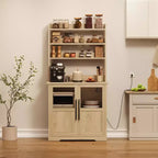 Scaffale da Panettiere in Stile Rustico, Credenza in Legno Rustico con Sportello in Vetro, Armadietto, Organizer per Dispensa da Cucina, Supporto per Microonde