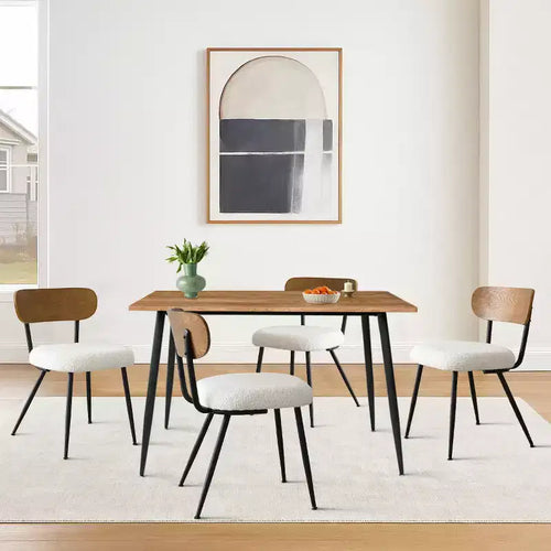 5-Piece Dining Table Set with Boucle Upholstered Chairs, 47 Compact Wood-Look Table and 4 Comfy Modern Dining Chairs - Panipeachy