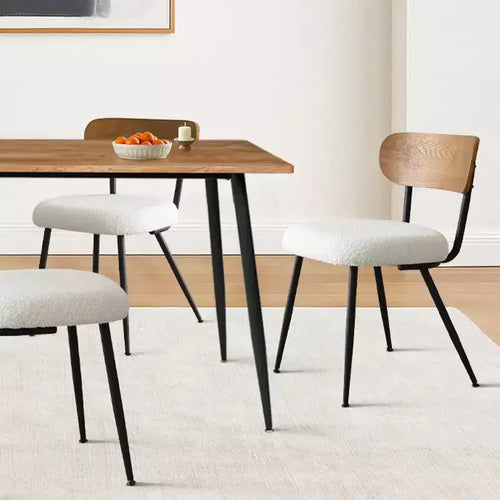 Set da Pranzo 5 Pezzi con Sedie Imbottite in Bouclé, Tavolo Compatto Effetto Legno da 119 cm e 4 Comode Sedie da Pranzo Moderne - Panipeachy