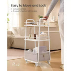 VASAGLE Collezione LILEA - Carrello Contenitore con Cesto in Tessuto, Carrello di Servizio a 3 Livelli con Ruote e Ripiani