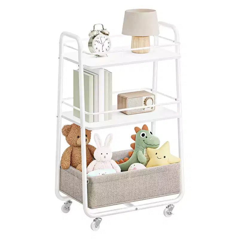 VASAGLE LILEA Collection - Storage Cart with Fabric Basket, 3-Tier Rolling Utility Cart with Wheels and Shelves