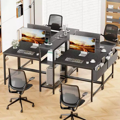 Scrivania Gaming per Due Persone Nera da 71 Pollici con Luci a LED, Doppia Scrivania per Computer, Supporto per Monitor, Ripiani e Gancio per Cuffie, Postazione di Lavoro per Ufficio Domestico