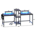 Scrivania Gaming per Due Persone Nera da 71 Pollici con Luci a LED, Doppia Scrivania per Computer, Supporto per Monitor, Ripiani e Gancio per Cuffie, Postazione di Lavoro per Ufficio Domestico