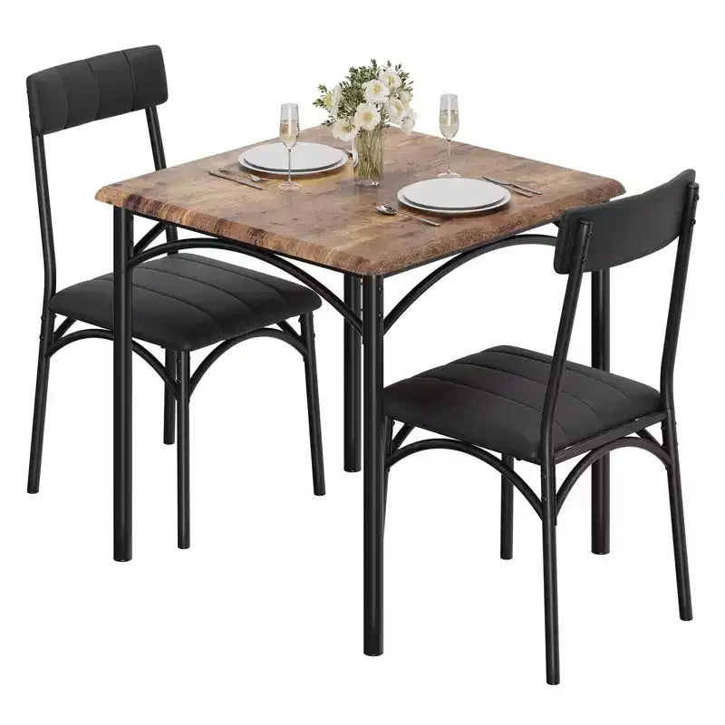Set da Tavolo da Pranzo per 2, Set da 3 Pezzi Tavolo e Sedie da Cucina, Tavolo da Pranzo Quadrato, Mobili da Sala da Pranzo Salvaspazio, Marrone Rustico