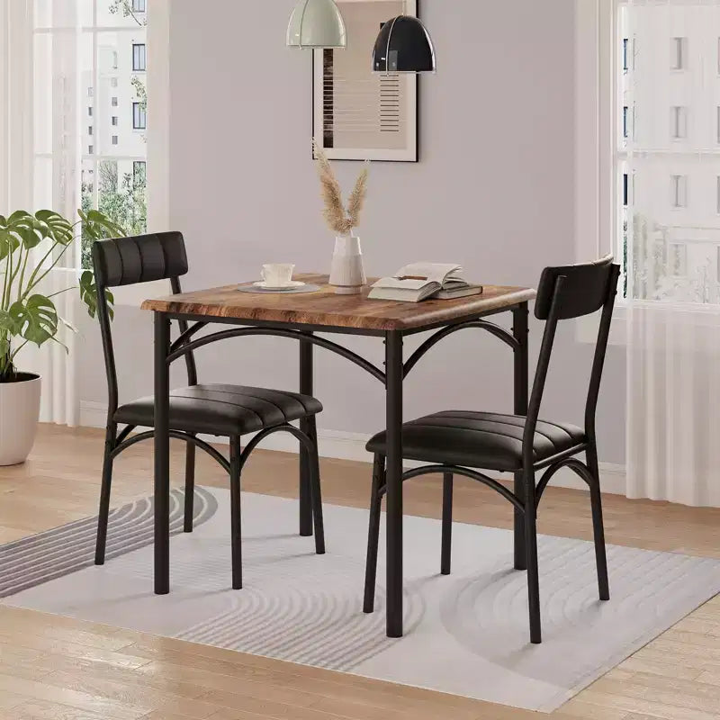 Set da Tavolo da Pranzo per 2, Set da 3 Pezzi Tavolo e Sedie da Cucina, Tavolo da Pranzo Quadrato, Mobili da Sala da Pranzo Salvaspazio, Marrone Rustico