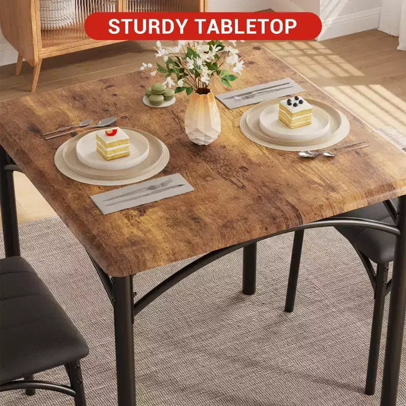 Set da Tavolo da Pranzo per 2, Set da 3 Pezzi Tavolo e Sedie da Cucina, Tavolo da Pranzo Quadrato, Mobili da Sala da Pranzo Salvaspazio, Marrone Rustico