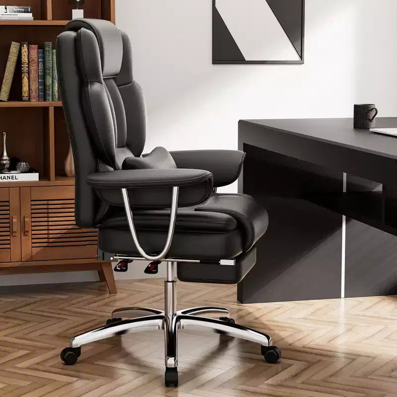 Sedia da ufficio direzionale Ora Maison Big and Tall, in pelle, schienale alto ergonomico con poggiapiedi, nera