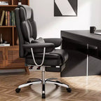 Sedia da ufficio direzionale Ora Maison Big and Tall, in pelle, schienale alto ergonomico con poggiapiedi, nera